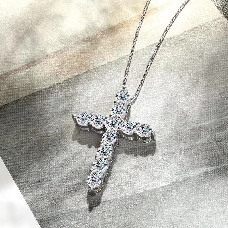WWJD Real Moissanite Jesus Cross Pendant Necklace 925 Sterling SilverNecklaceSilver Box ChainSingle 2.5mm Stone