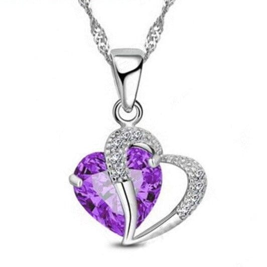 Elegant Ruby Love Pendant Necklace - 925 Sterling SilverNecklacePurple