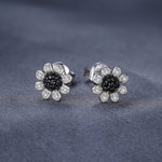 Flower Natural Black Spinel Onyx Stud Earrings - 925 Sterling SilverEarrings