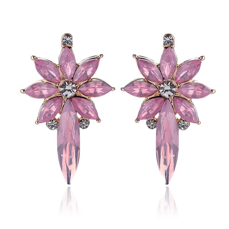 Colorful Crystal Stone Flower Piercing Stud Earringsopal pink