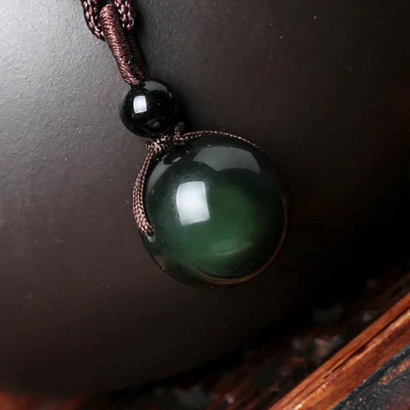 Natural Obsidian Rainbow Eye Transfer Good Luck Bead Pendant Polyester Rope Chain NecklaceNecklace