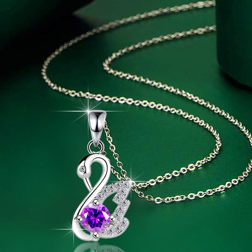 Swan Amethyst Pendant Necklace - 925 Sterling SilverNecklaces