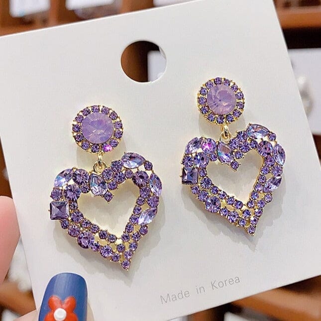 Cute Crystal Purple Love Heart Dangle EarringsEarrings
