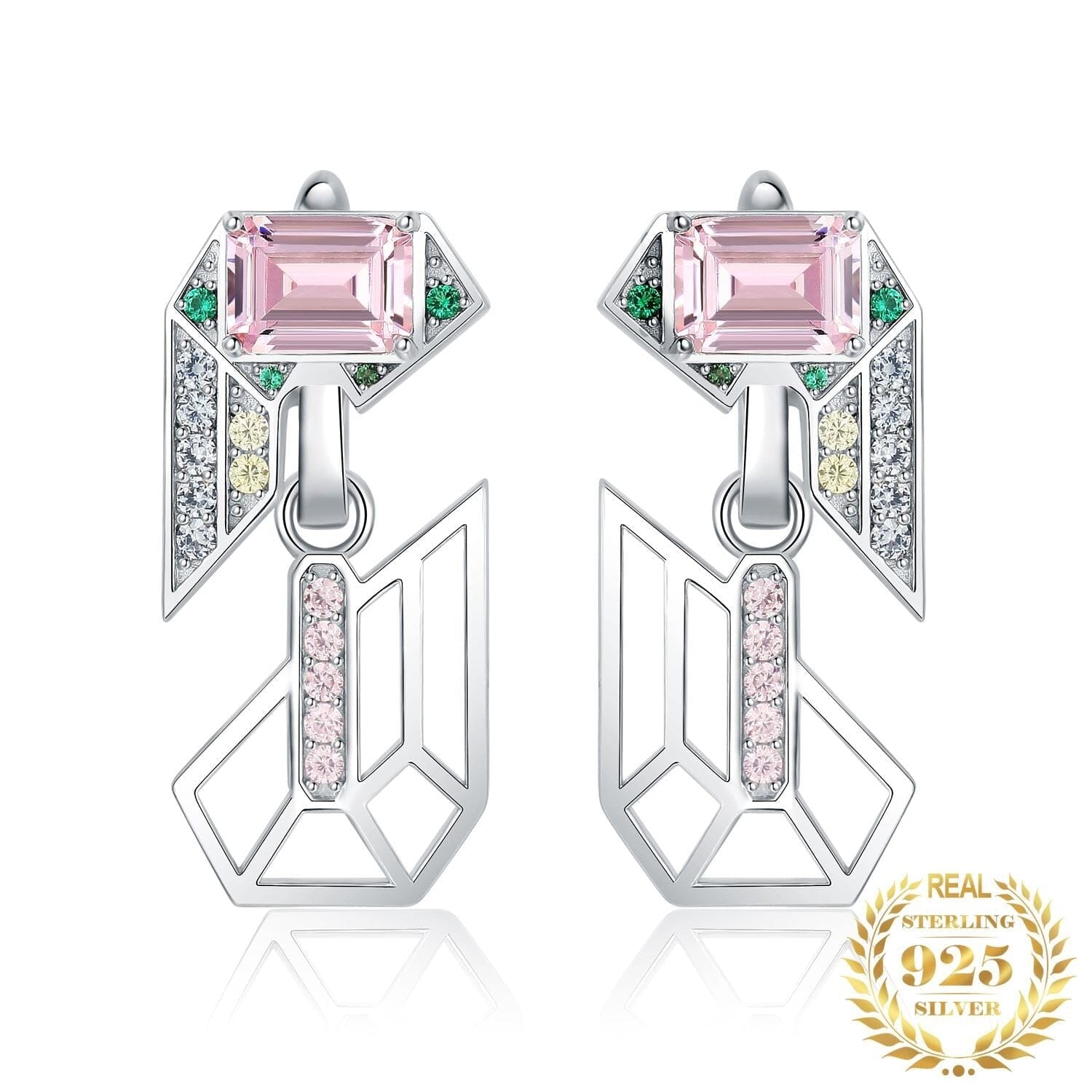 Geometric 6.4ct Emerald Cut Pink Earrings - 925 Sterling SilverEarrings