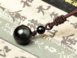 Natural Obsidian Rainbow Eye Transfer Good Luck Bead Pendant Polyester Rope Chain NecklaceNecklace