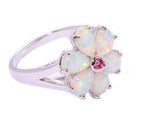 White Fire Opal Flower Silver RingRing