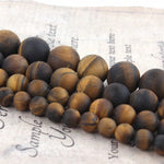 Natural Matte Stone Beads Round Yellow Tiger Eye Loose Bead Bracelet