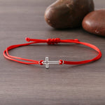 WWJD Gothic Hollow Cross Black Red Rope BraceletBraceletRed-Silver