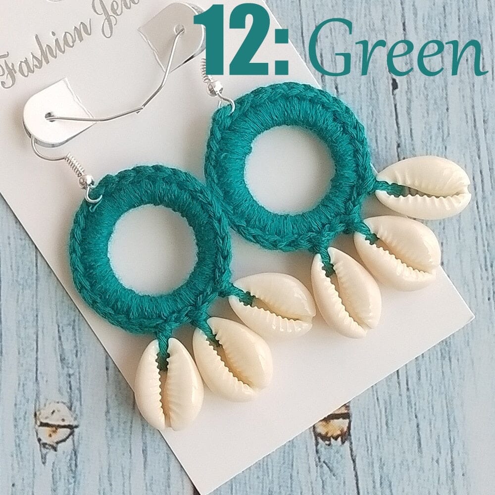 Fashion Boho Beach Puka Shell Crochet EarringsEarringsgreen