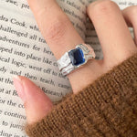 Authentic Square Blue Sapphire Irregular Ring - S925 Sterling SilverRing