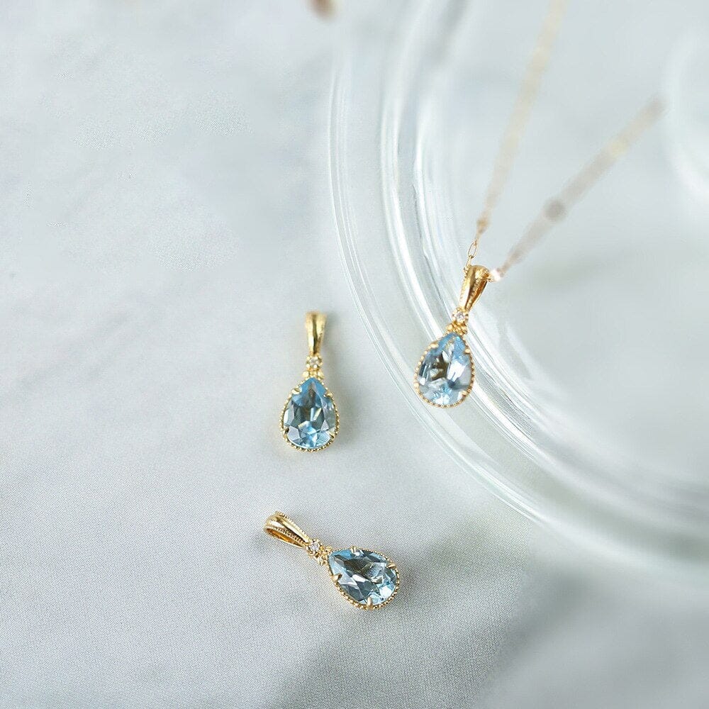 Nordic Elegant Blue Topaz Crystal Pendant Necklace - 925 Sterling SilverNecklace
