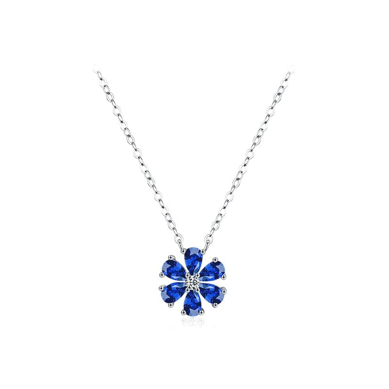 Sparkling Lucky Flower Sapphire Pendant Necklace - 925 Sterling SilverNecklaceRHN977-LAN