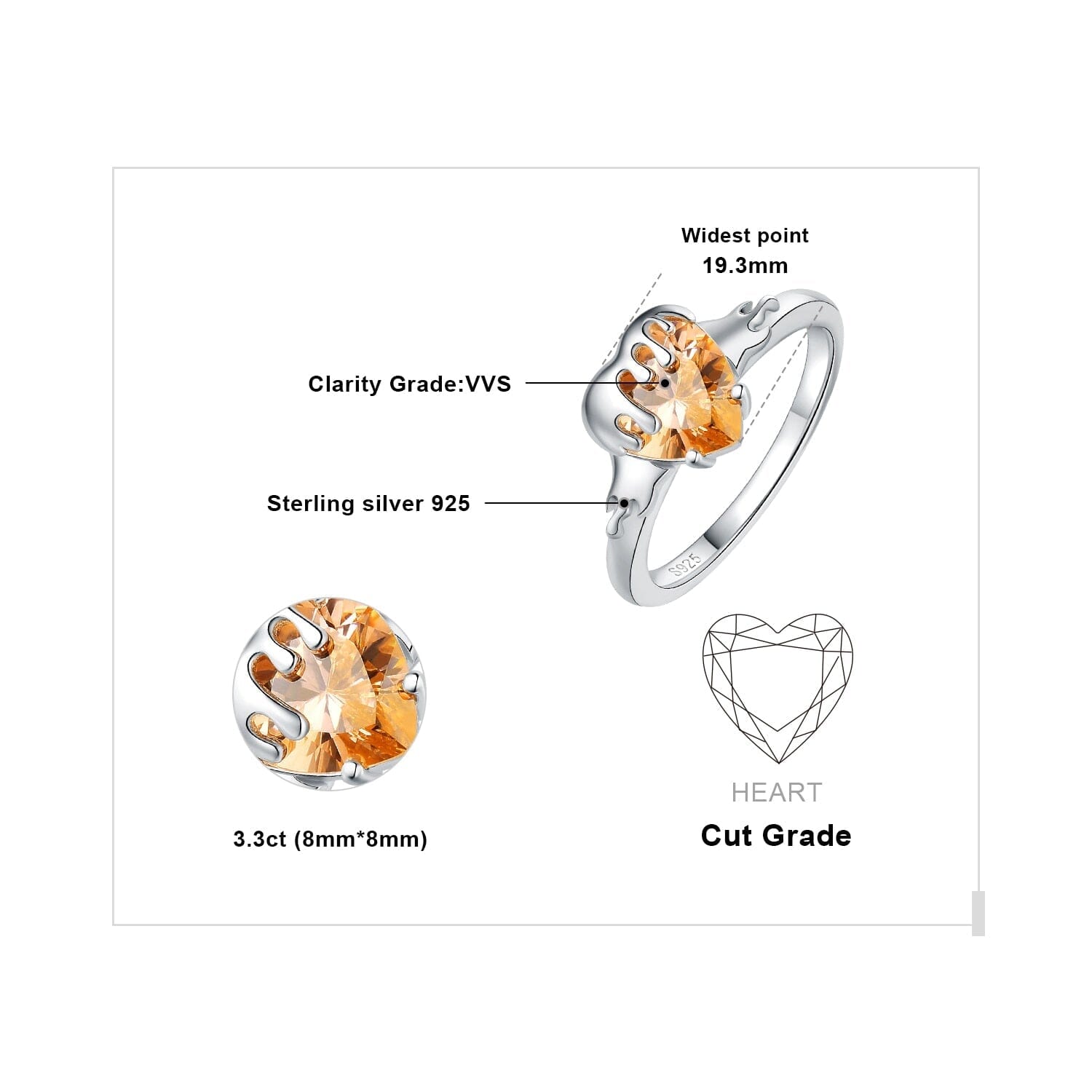 Honey Heart 3.3ct Morganite Gemstone Ring - 925 Sterling SilverRing