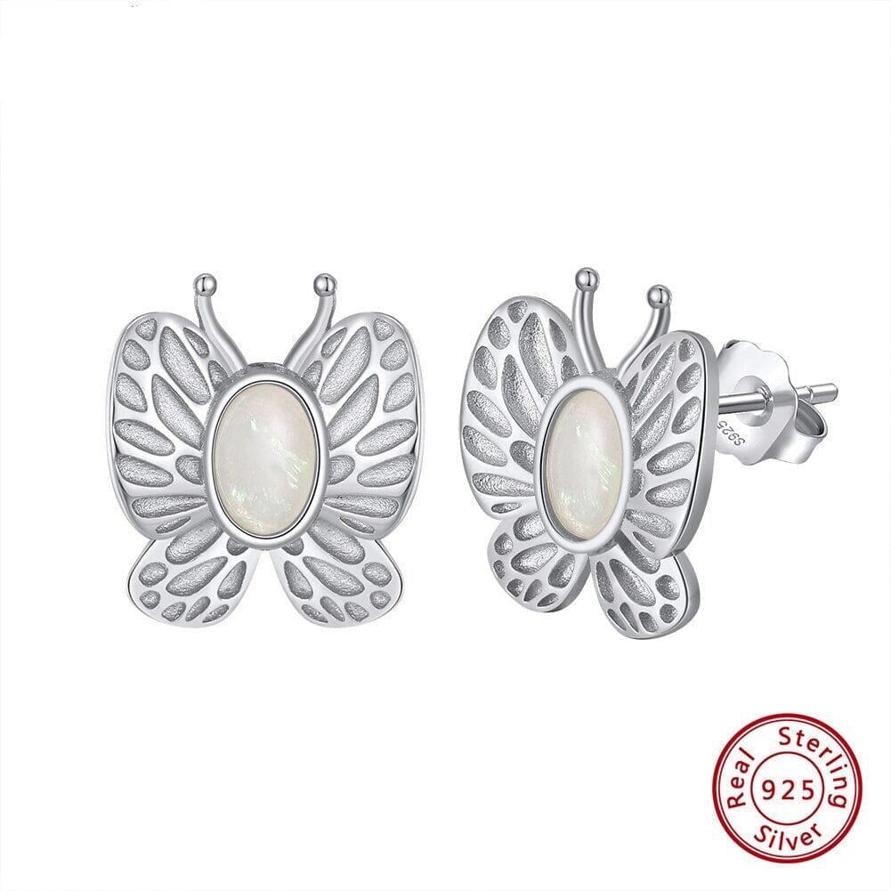 Butterfly White Fire Opal Gold Earrings - 925 Sterling SilverEarringsGME32-P