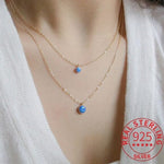 Fashion Classic Round Blue Opal Choker Necklace - Real 925 Sterling SilverNecklace