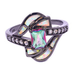 Rainbow Mystic Topaz and White Fire Opal Geometric RingRing