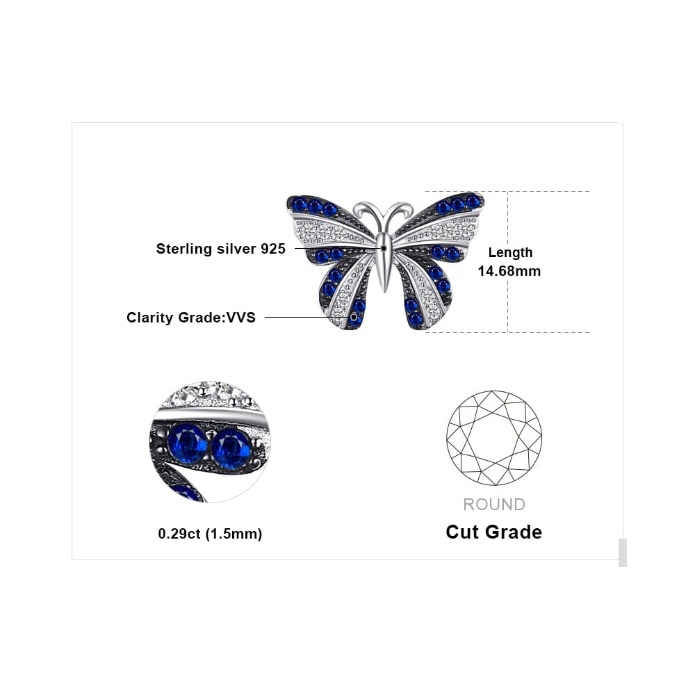 Fine Butterfly Blue Sapphire Pendant - 925 Sterling Silver ( No Chain )Pendant