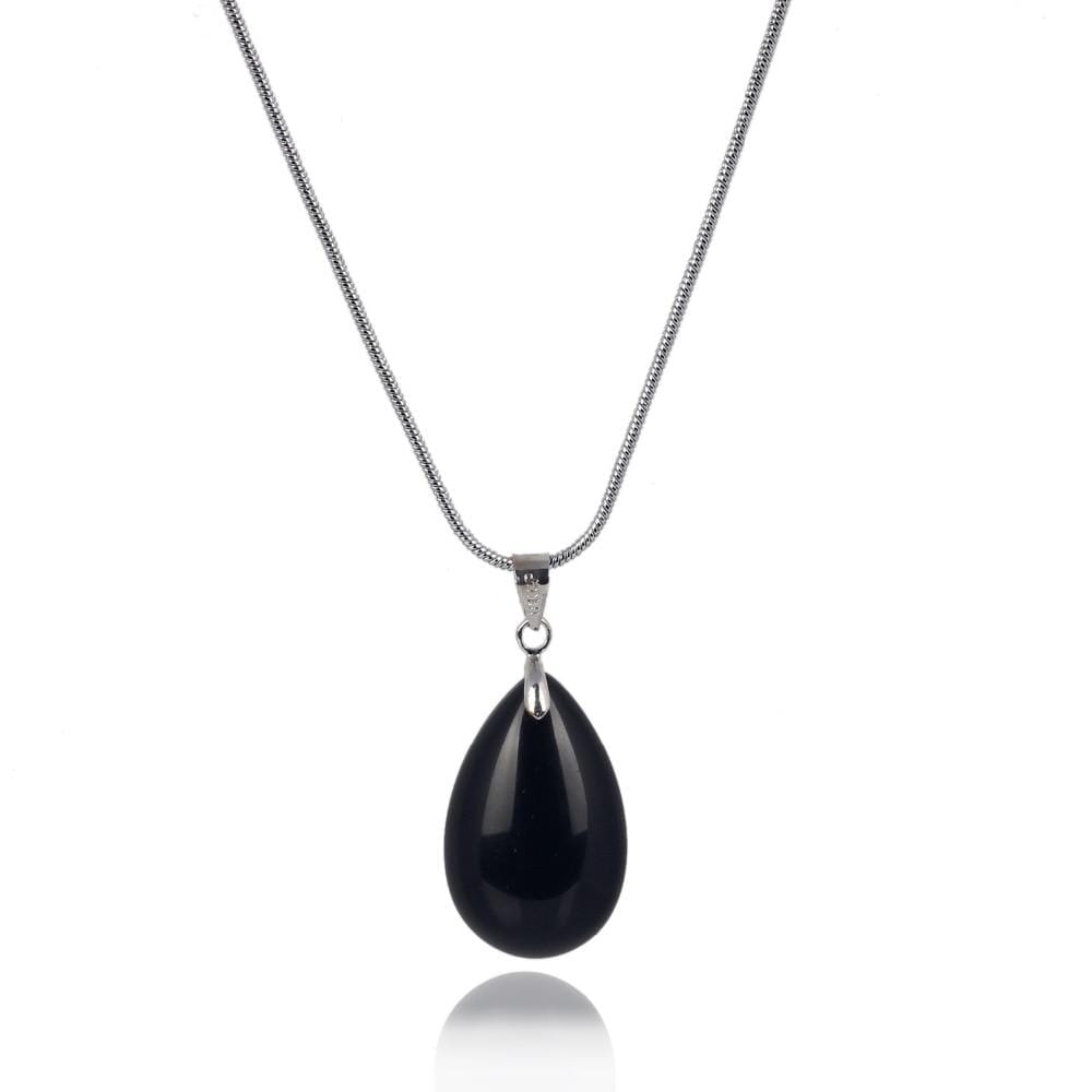 Black Obsidian Blue Sand Stone Labradorite Water Drop Pendulum Healing Chakra Reiki NecklaceNecklace