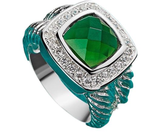 Vintage Charm Square Emerald Wedding Silver RingRing