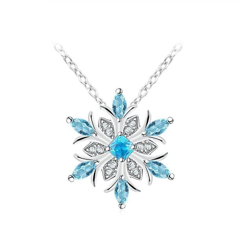 Aquamarine Snowflake Pendant Necklace - 925 Sterling SilverNecklace