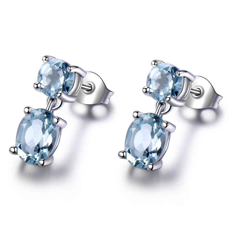 Double Created Nano Sky Blue Topaz Gemstone Earrings - 925 Sterling SilverEarrings