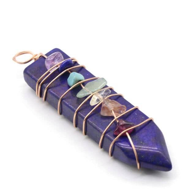 Handmade Wrap Pendulum 7 Chakra Sword PendantPendantLapis Lazuli