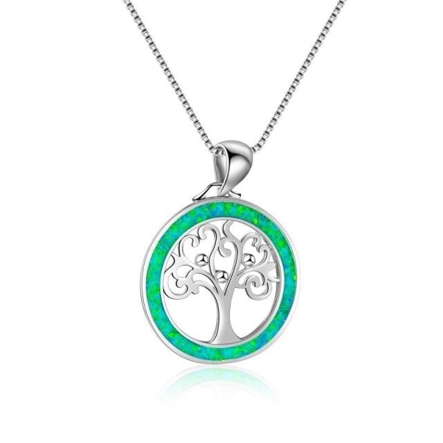 Tree of Life Fire Opal Round NecklaceNecklaceGreen