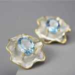 Vintage Baroque Style Topaz Citrine Gemstone Curled Leaf Stud Earrings - 925 Sterling SilverEarringsTopaz