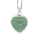 Silver Plated Love Heart Shape Green Aventurine Stone Pendant NecklaceNecklace