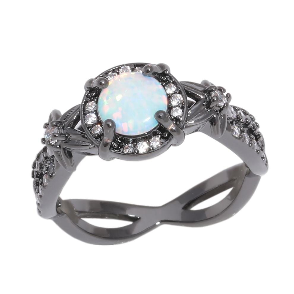 Magnificent White Fire Opal Cubic Zirconia Black Gold RingRing9