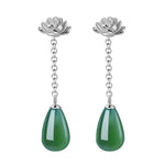 Water Drop Lotus Drop Earrings - 925 Sterling SilverEarringsSilver Agate