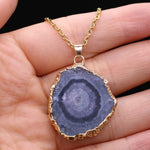 Fashion Natural Slice Druzy Pendant Necklace Gold Color ChainNecklace