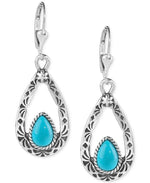 Classic Carving Pattern Inlay Turquoise Stone Drop Earrings