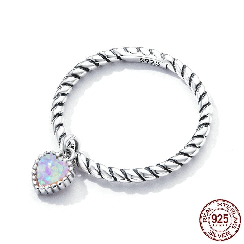 Opal Heart Vintage Simple Twist Ring - 925 Sterling SilverRing