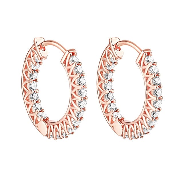 Party Fashion Diamond Hoop Earrings - 925 Sterling SilverEarringsRose Gold