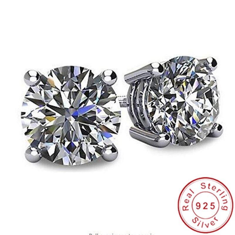 Genuine Diamond Stud Earrings - 925 Sterling SilverEarrings