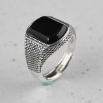 Open Ring Punk Thai Black Agate Adjustable Ring - 925 Sterling SilverRing