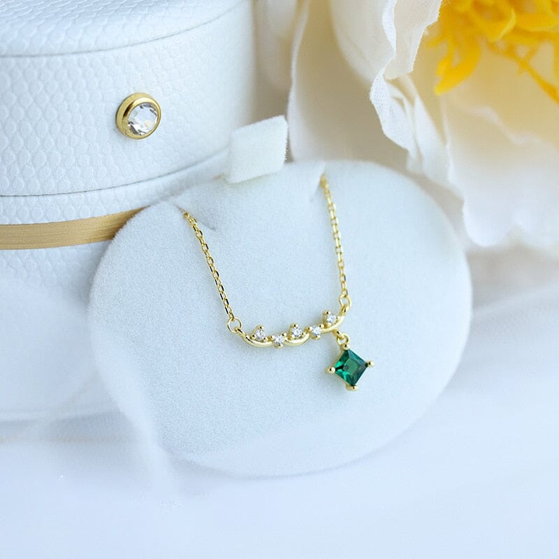 Shiny Star Emerald Pendant Necklace - 925 Sterling SilverNecklaceGold45cm