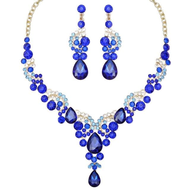 Blue Sapphire Necklace Earring SetEarrings2pcs Set Royal Blue