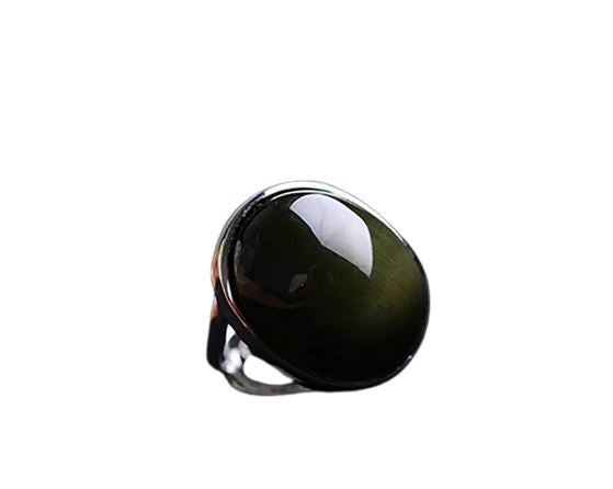 Obsidian Green Cat Eye Stone Resizable RingRing