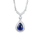 6*8MM Sapphire 925 Sterling Silver Pear Cut Pendant NecklaceNecklace