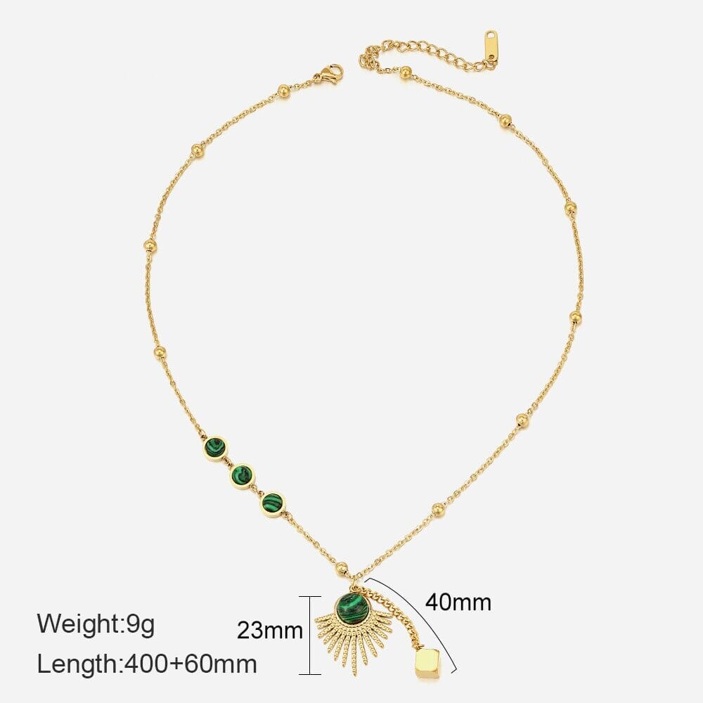 Sun Stainless Steel Green Stone Beads Chain NecklaceNecklace