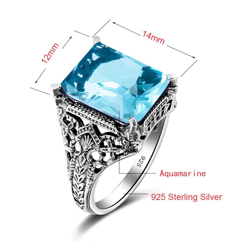 Turkish Geometric Aquamarine Ring - 925 Sterling SilverRing