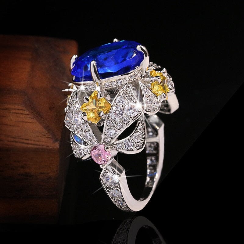 Vintage Jewelry Big Sapphire Ring 925 Sterling SilverRing