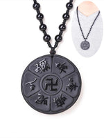 Natural Obsidian Religious Six-Character Mantra Necklace