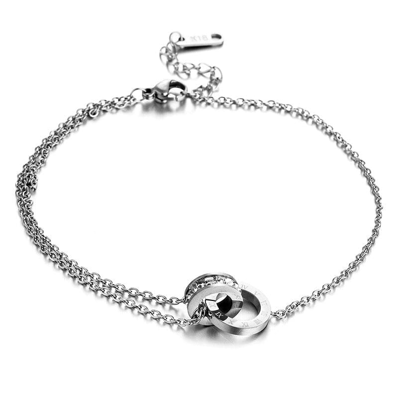 Fashion Heart With Circle Crystal Anklet Leg ChainNecklaceSilver