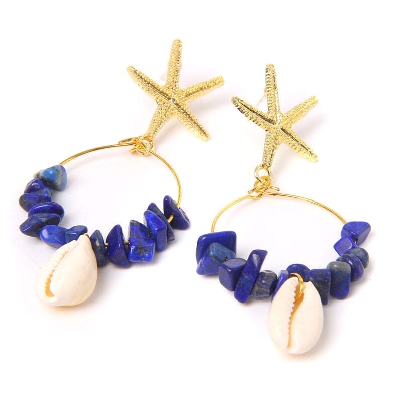 Boho Puka Shell Stone Chips Starfish Charm EarringsEarrings13 Lapis lazuli