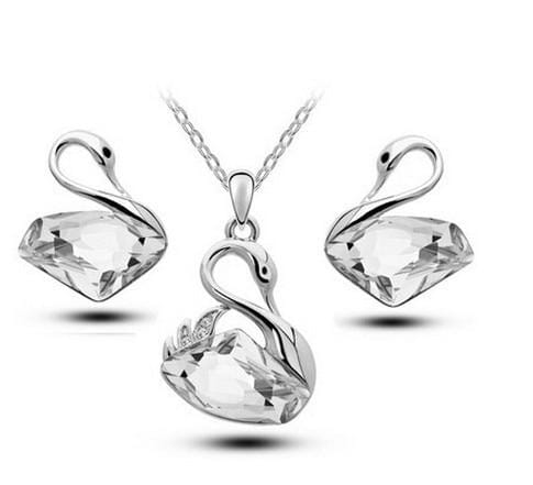 Swan Jewelry Set [Necklace + Earrings]Jewelry SetSilver and White