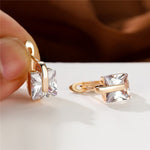 Champagne Gold Color Luxury Crystal Square Stone Hoop EarringsEarringsWhite