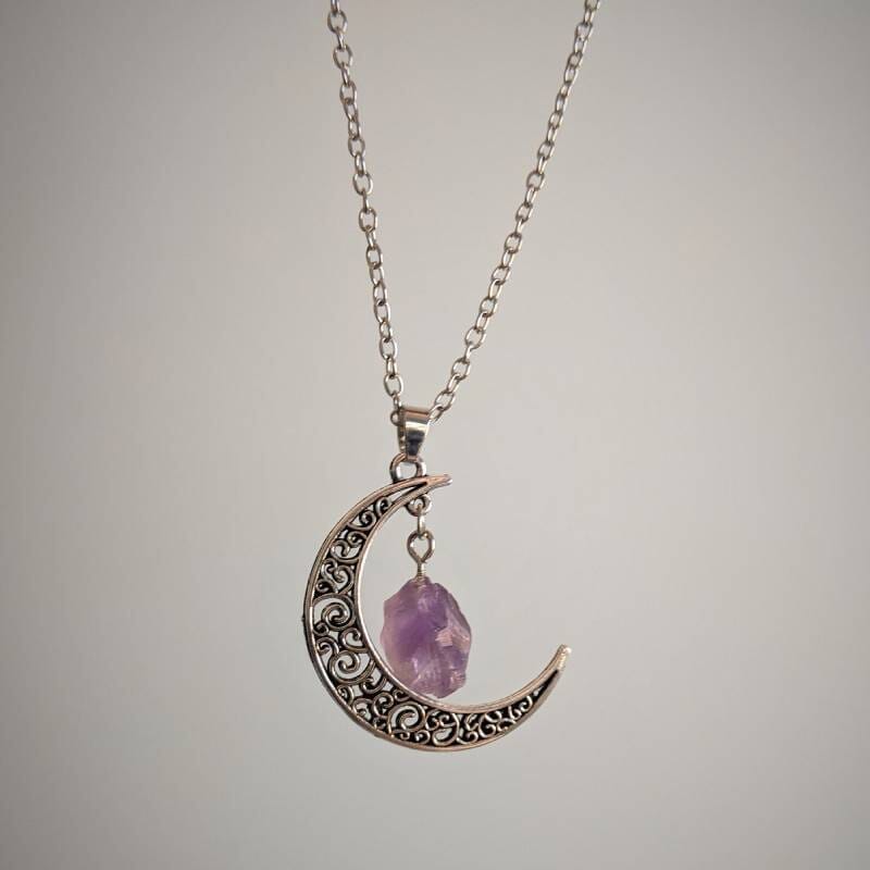 Amethyst Crystal Wire Wrapped Moon Gothic NecklaceNecklace